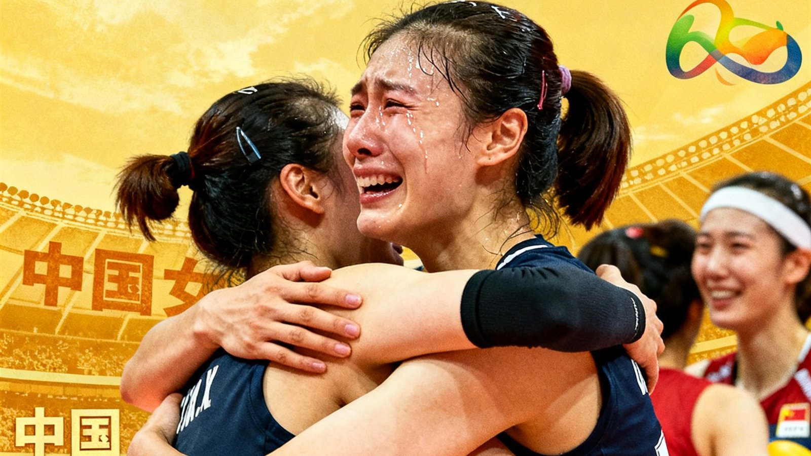 中国女排纪录片《夺冠之路》封面，女排队员们在里约奥运会夺冠后相拥庆祝的感人画面